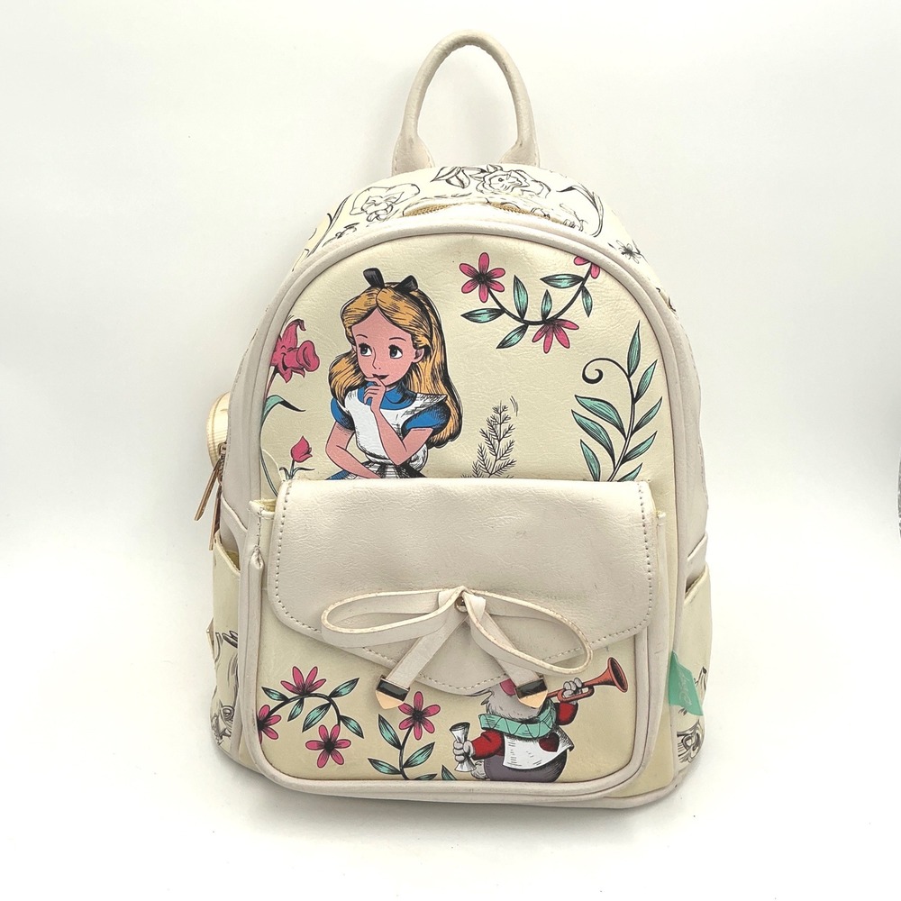Disney Alice in Wonderland Mini Backpack White Rabbit Cream Floral Bow Bag